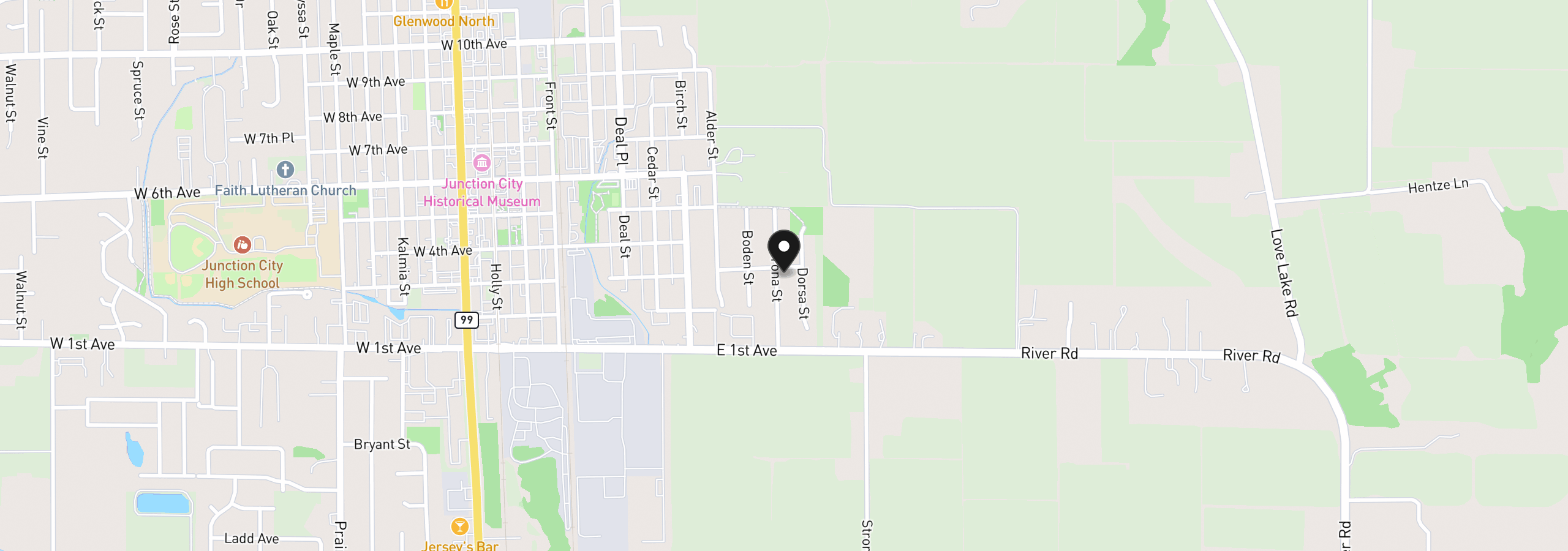 Map showing the location of 280 Crona St, Junction City, OR 97448