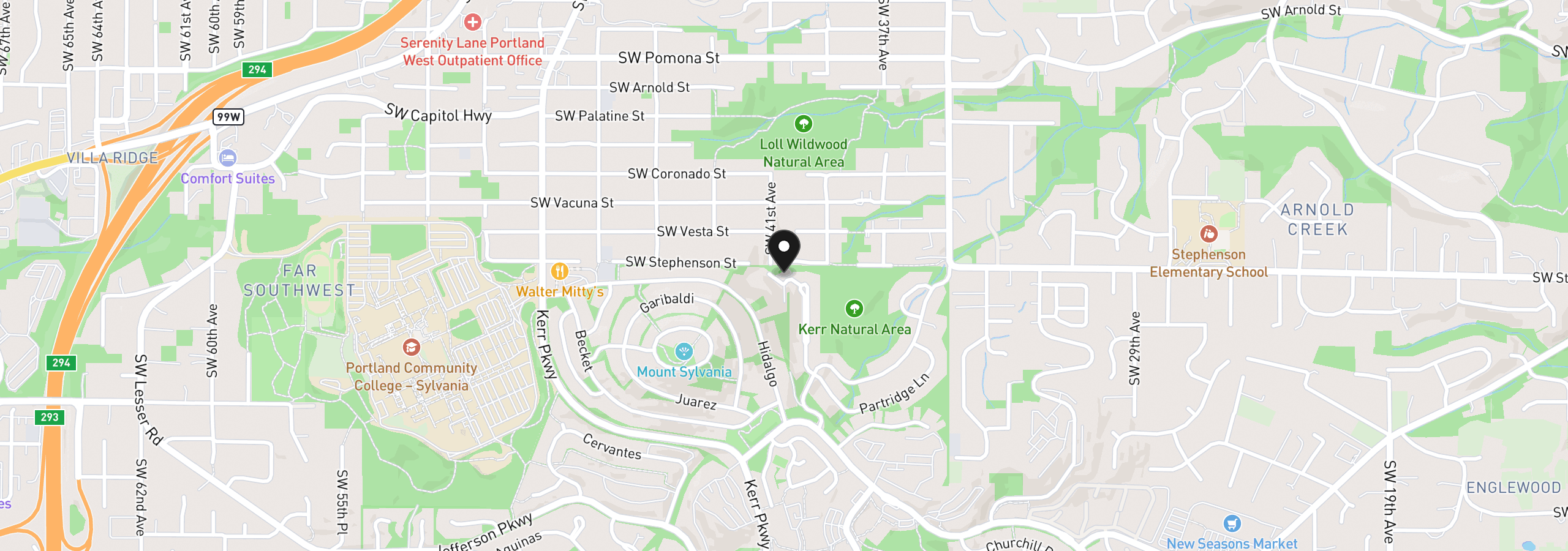 Map showing the location of 26 Grouse Ter, Lake Oswego, OR 97035