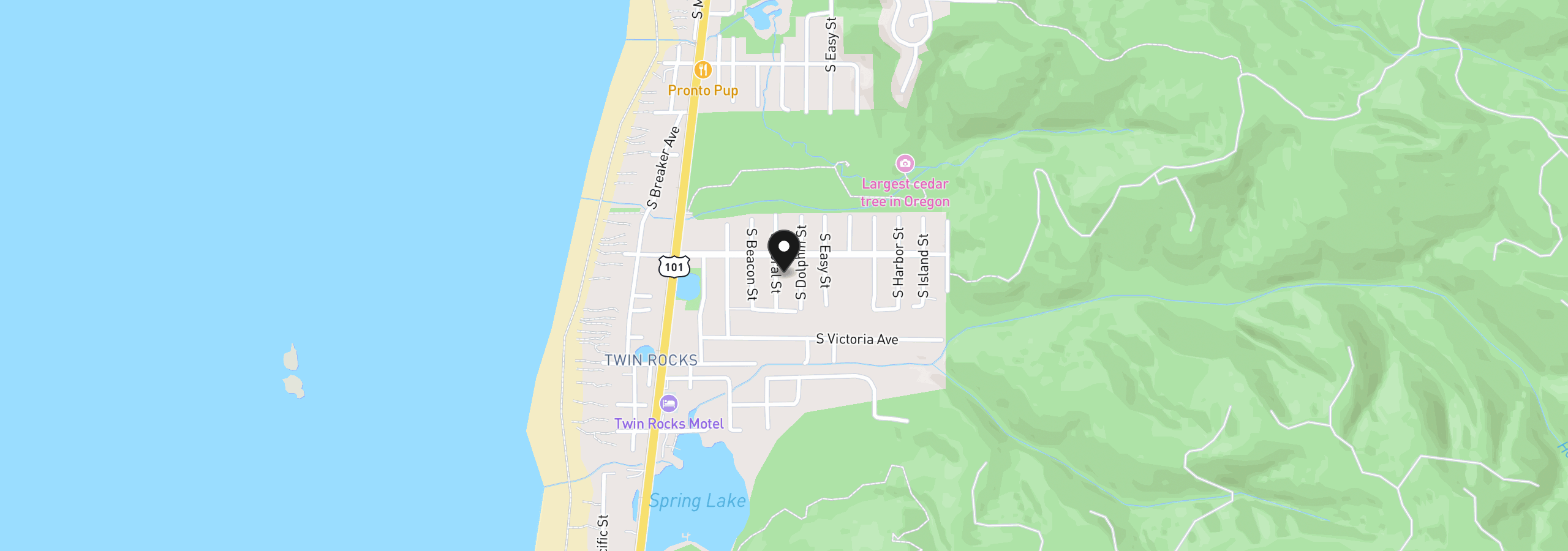Map showing the location of 1046 Coral, Rockaway Beach, OR 97136