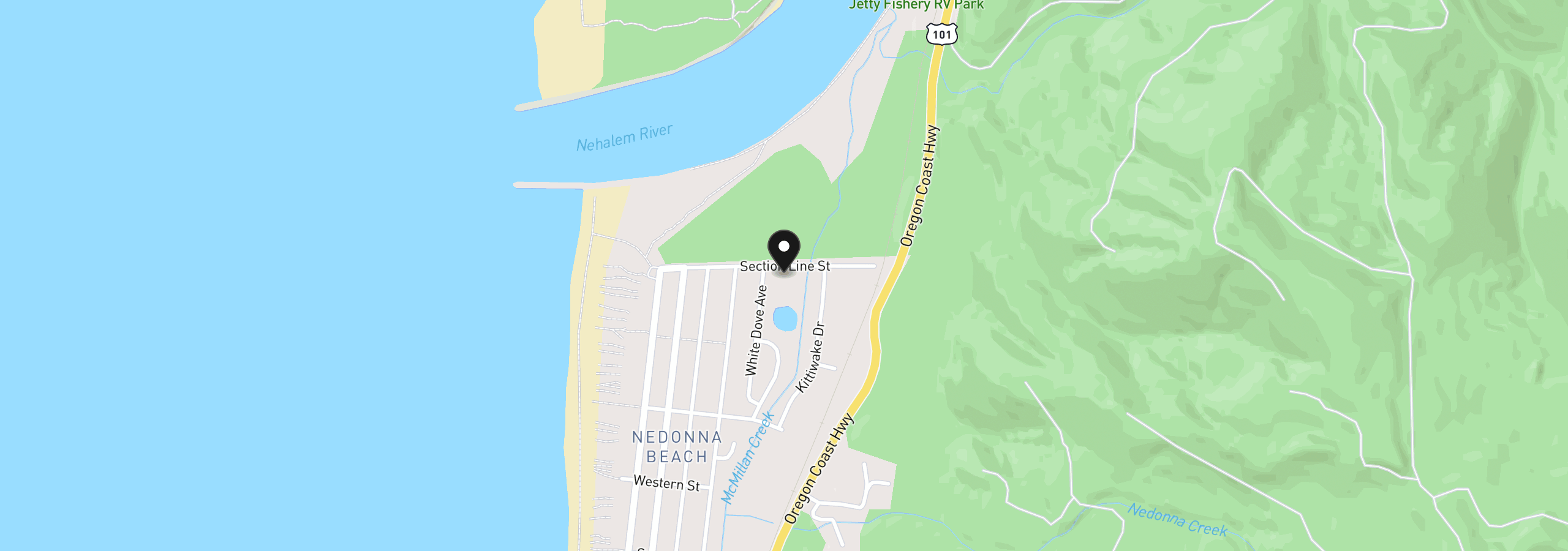 Map showing the location of Section Line St, Rockaway Beach, OR 97136