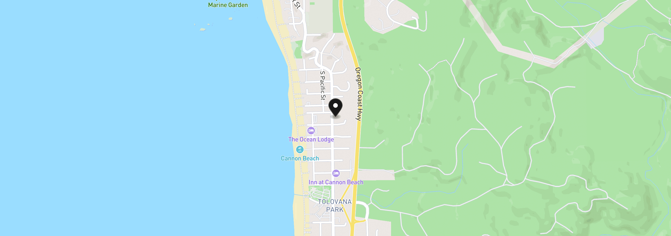 Map showing the location of S Hemlock, Cannon Beach, OR 97110