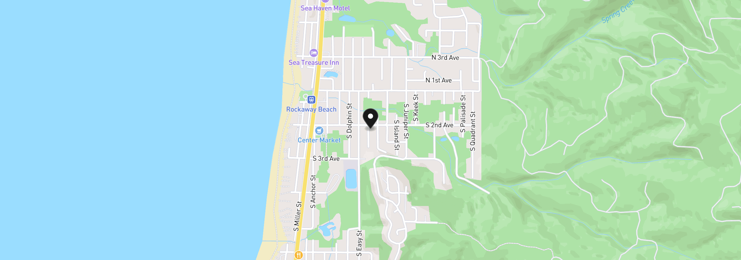 Map showing the location of 206 S Falcon St, Rockaway Beach, OR 97136