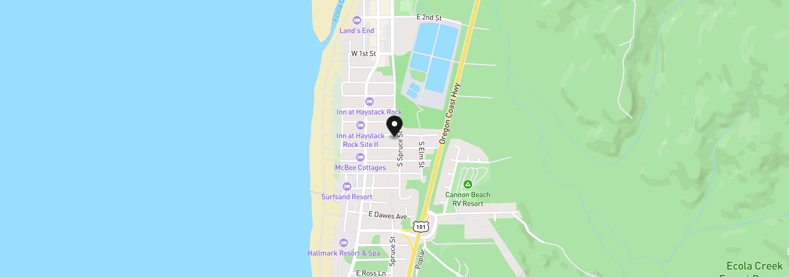 Map showing the location of 191 E Monroe St, Cannon Beach, OR 97110
