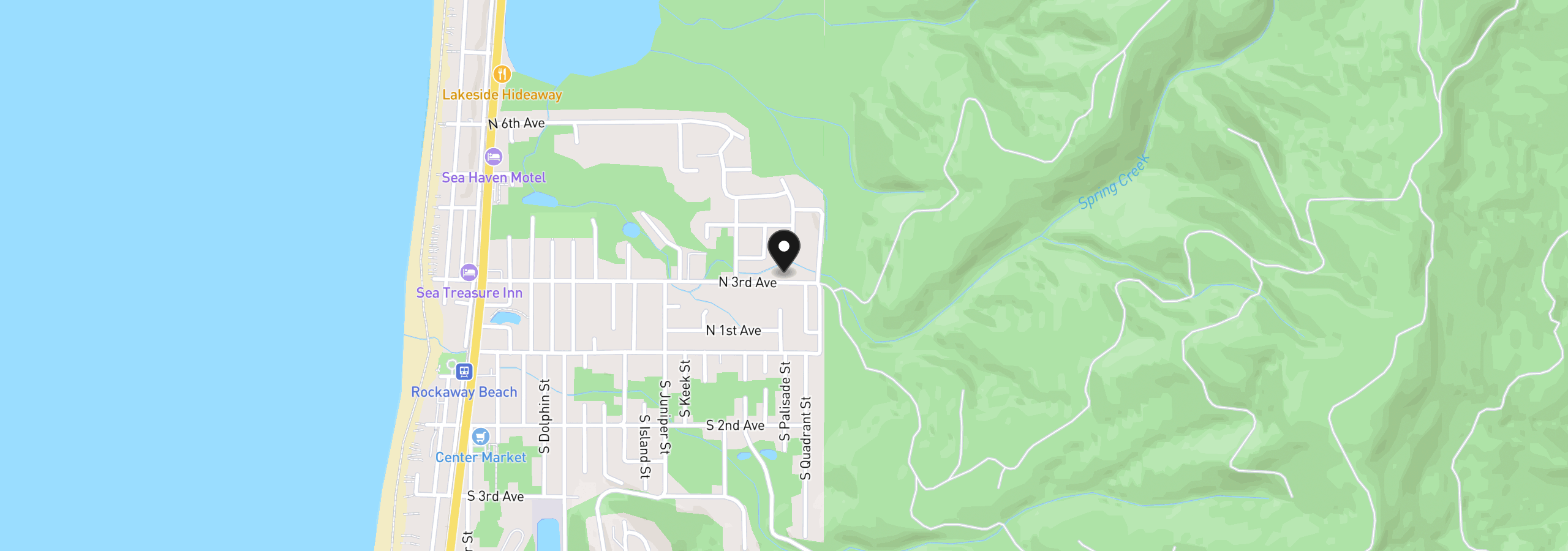 Map showing the location of 1315 N 3rd Ave, Rockaway Beach, OR 97136