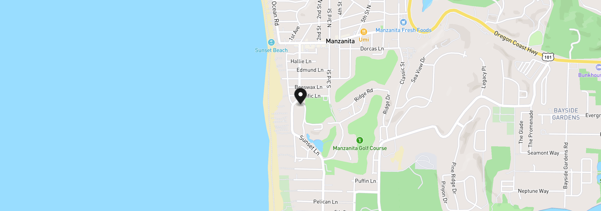 Map showing the location of 743 Carmel Ave S, Manzanita, OR 97130