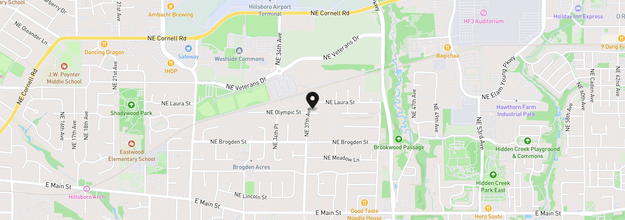 Map showing the location of 3739 NE Olympic St, Hillsboro, OR 97124