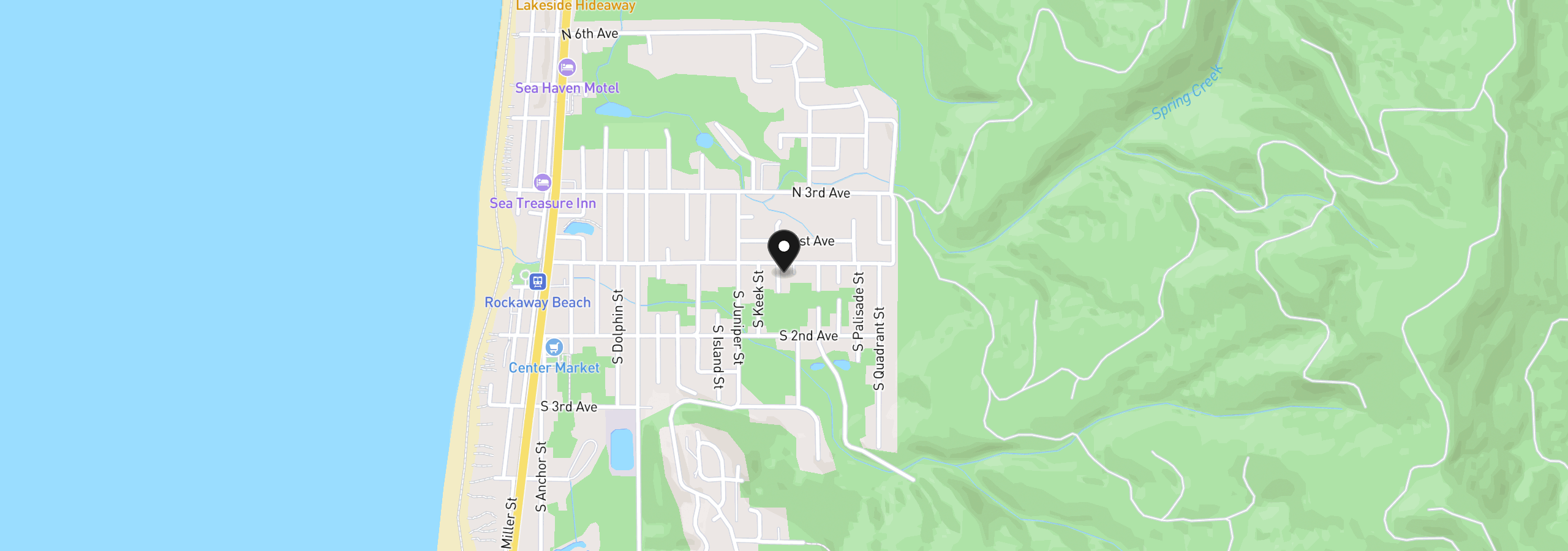 Map showing the location of Lagoon St, Rockaway Beach, OR 97136