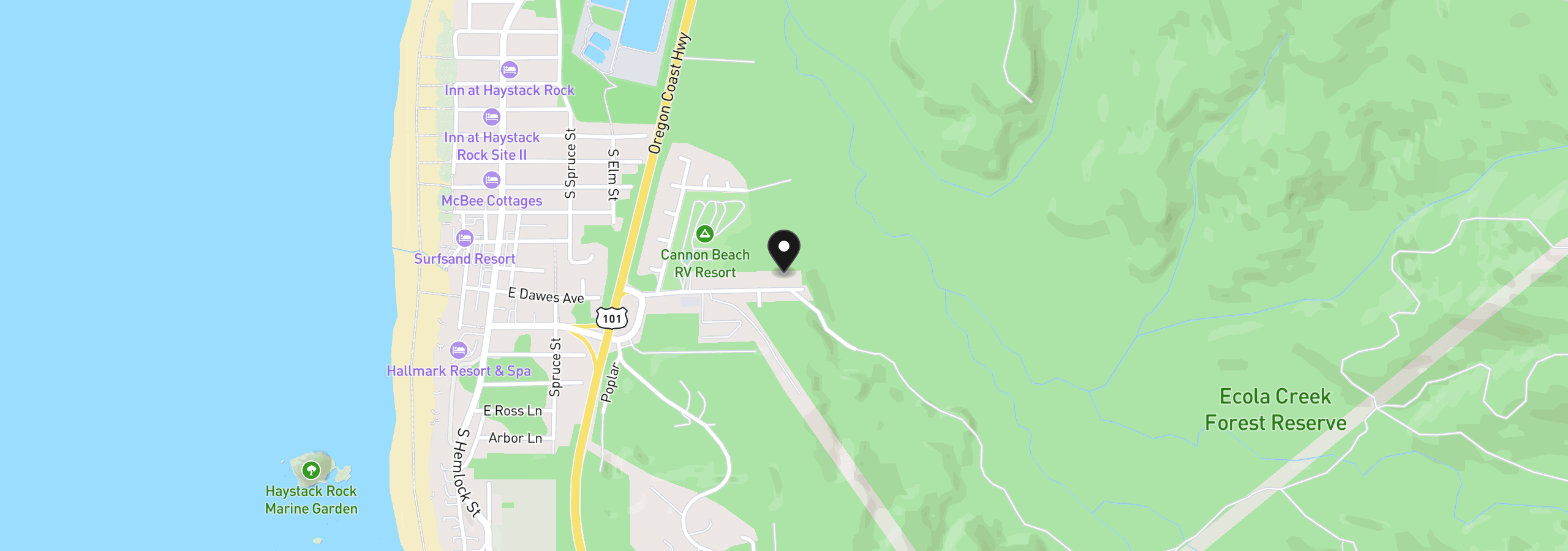 Map showing the location of 420 Elk Creek Rd 403, Cannon Beach, OR 97110