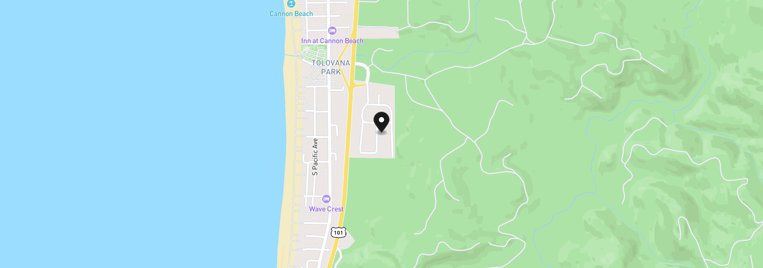 Map showing the location of 3739 Coho Pl, Cannon Beach, OR 97110