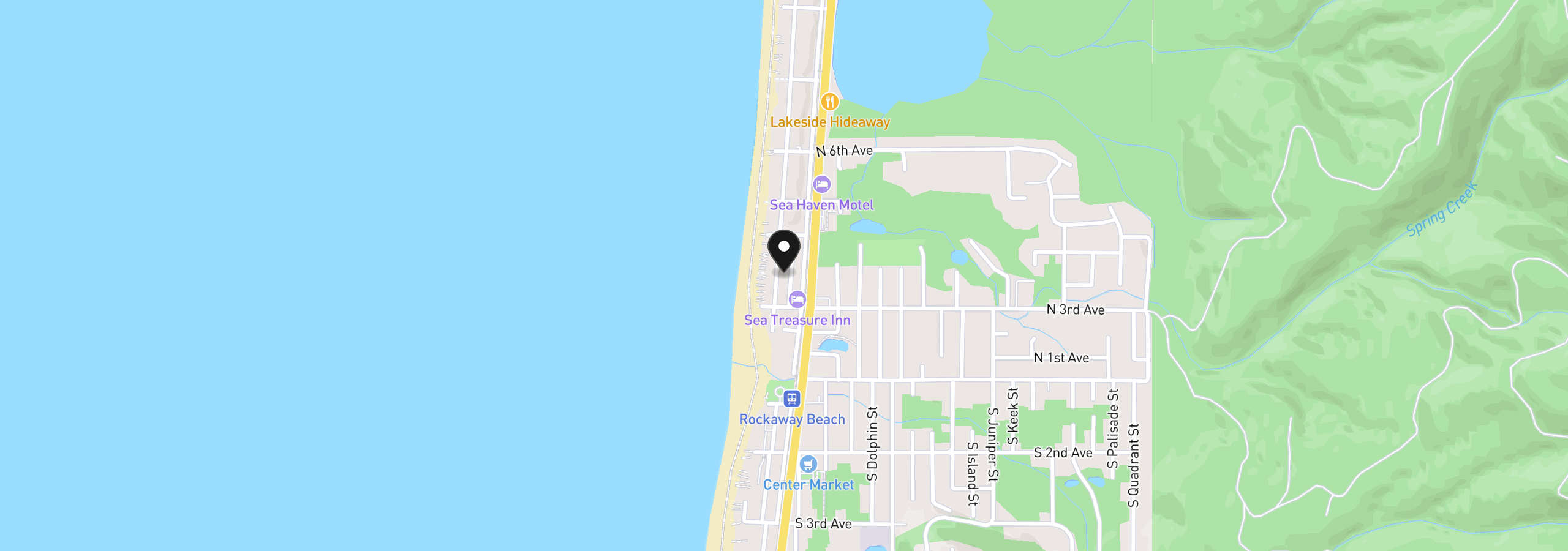 Map showing the location of 340 N Pacific, Rockaway Beach, OR 97136