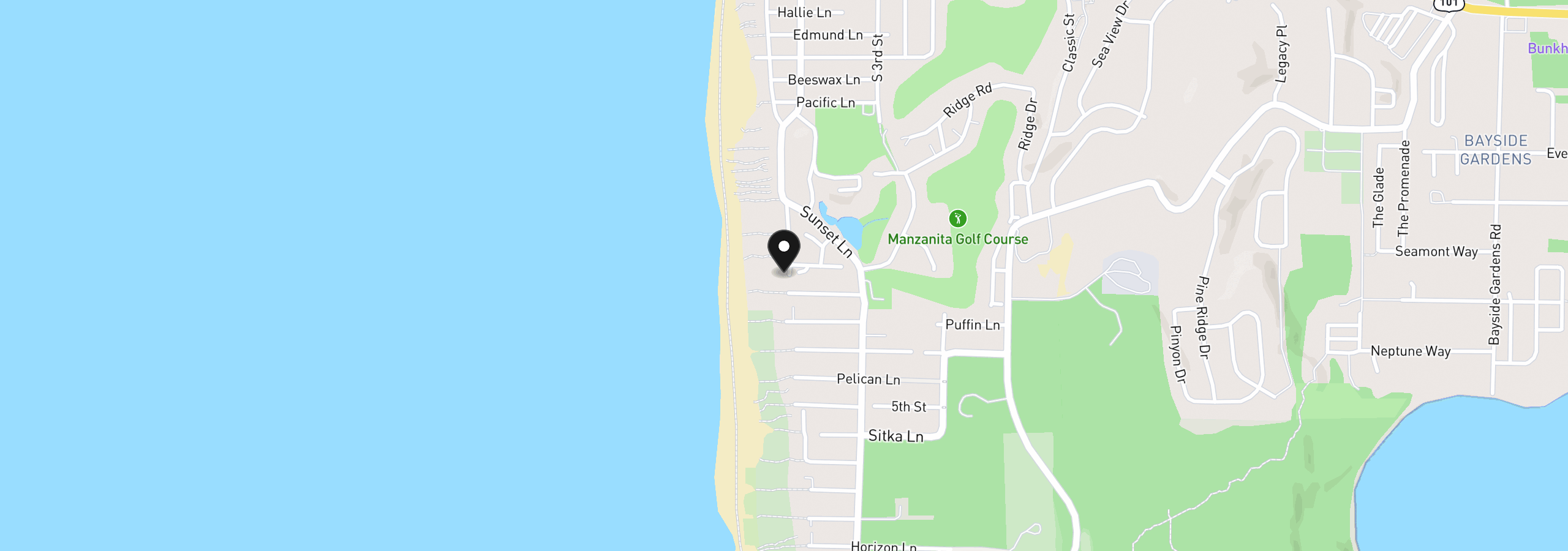 Map showing the location of 1101 Beach St, Manzanita, OR 97130