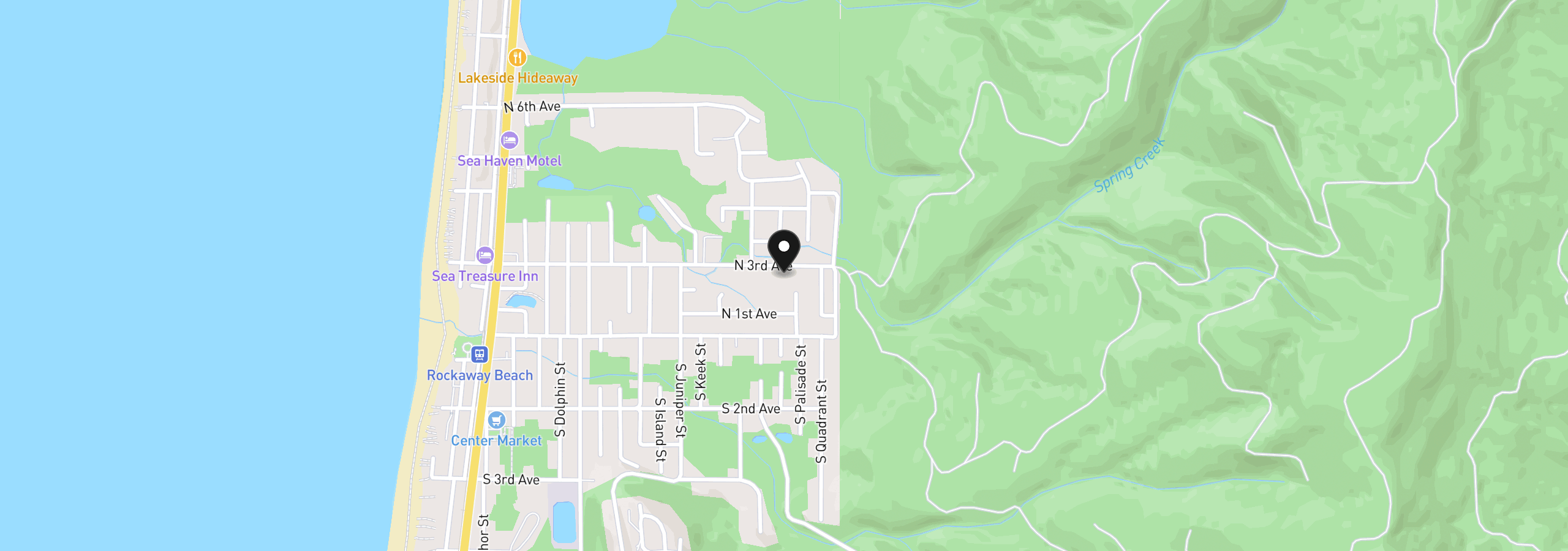 Map showing the location of 1300 N 3rd Ave, Rockaway Beach, OR 97136