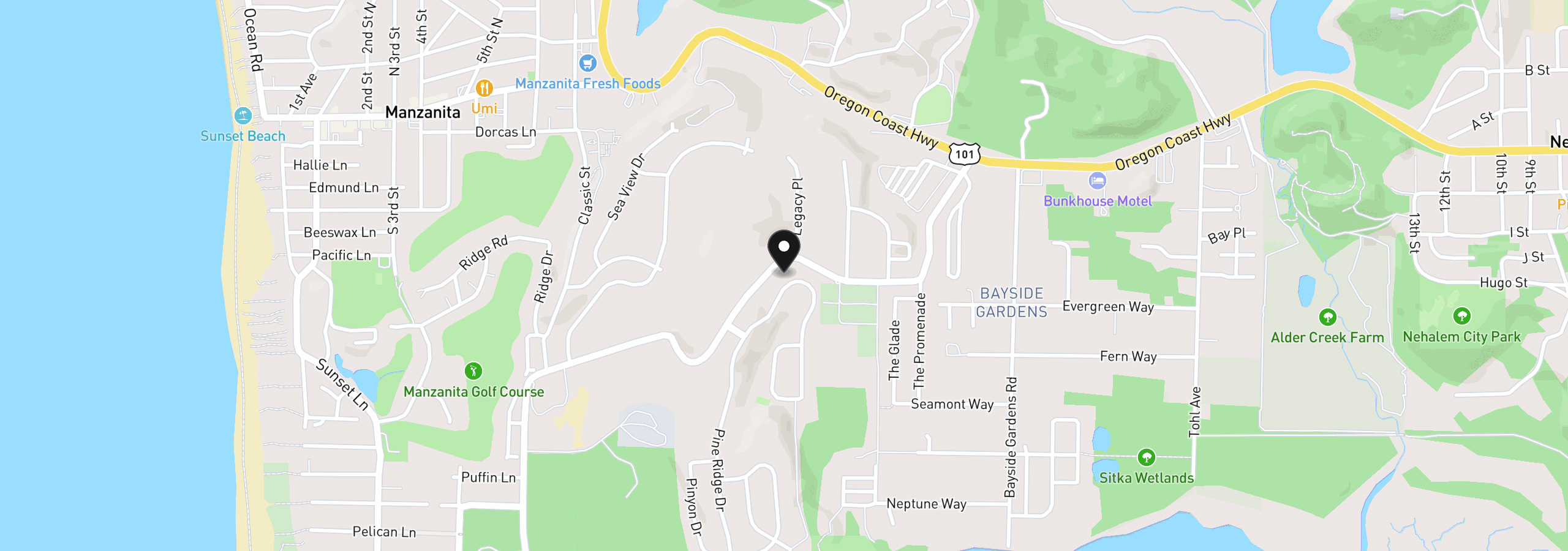 Map showing the location of 10300 Pine Ridge Dr, Manzanita, OR 97130
