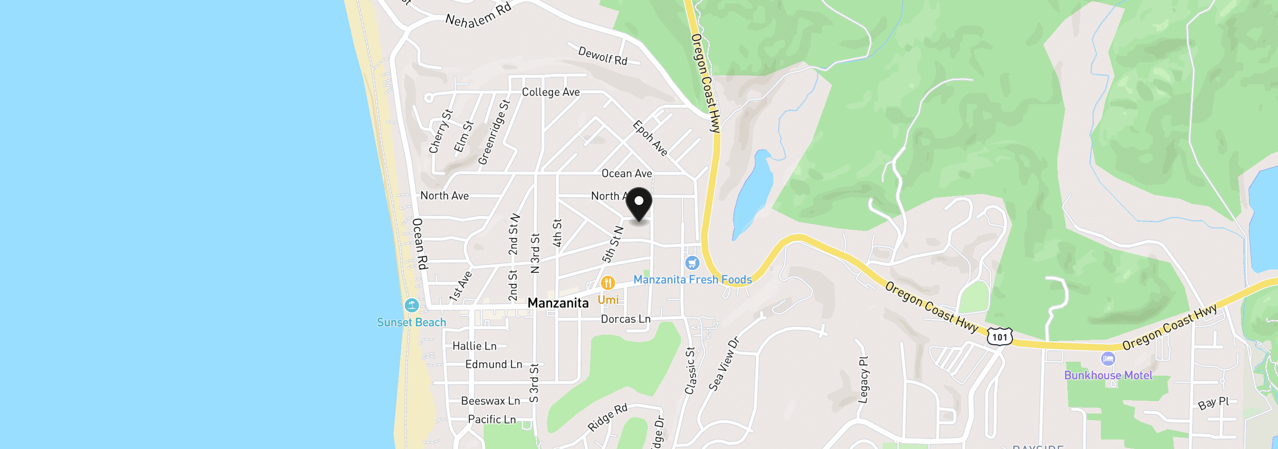Map showing the location of 580 Fir Ave, Manzanita, OR 97130