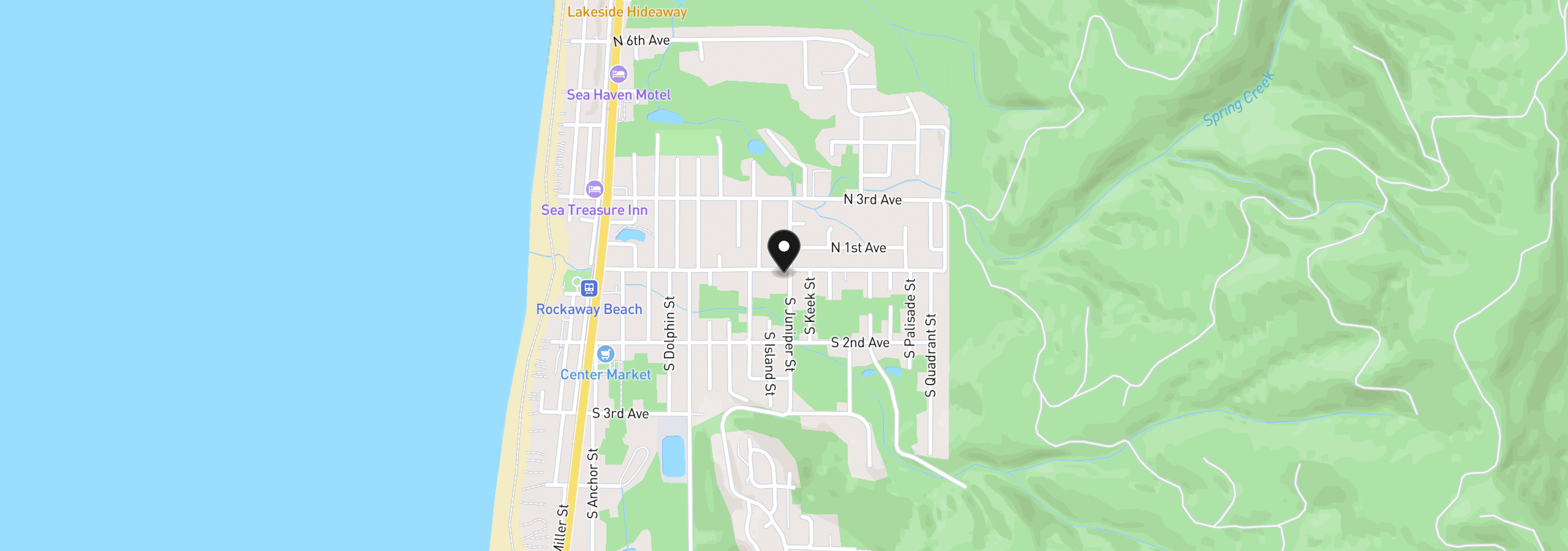 Map showing the location of 916 Nehalem Ave, Rockaway Beach, OR 97136