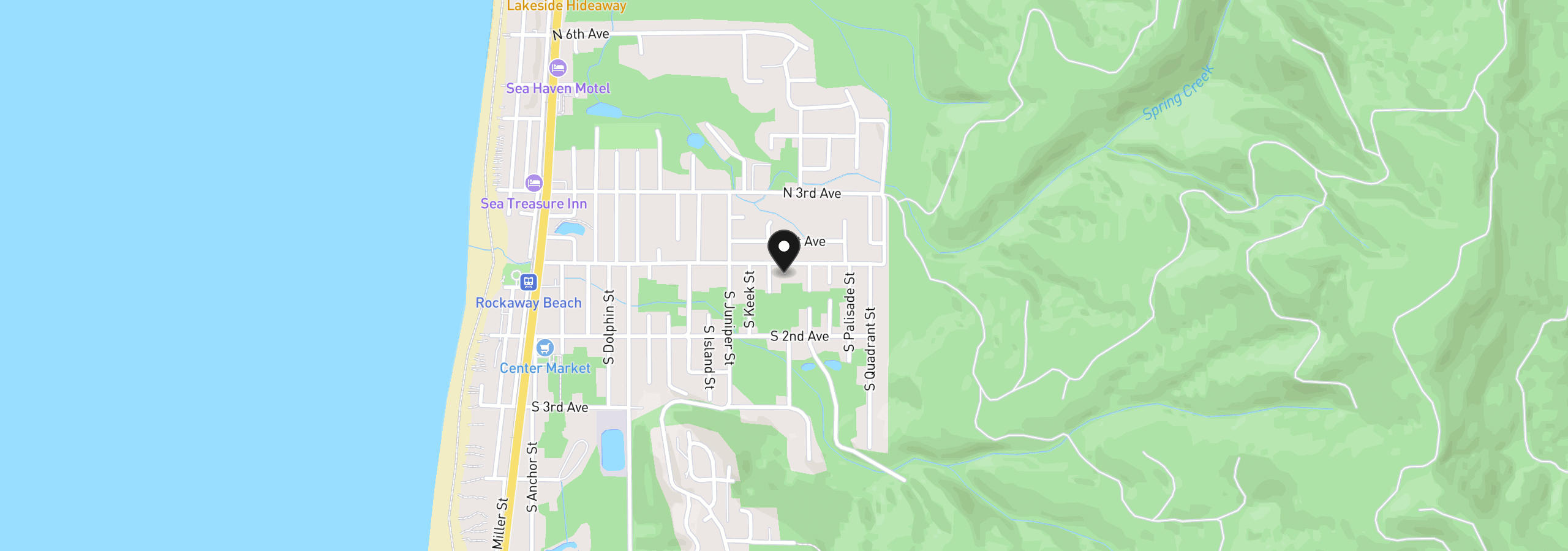 Map showing the location of 1214 Nehalem Ave, Rockaway Beach, OR 97136