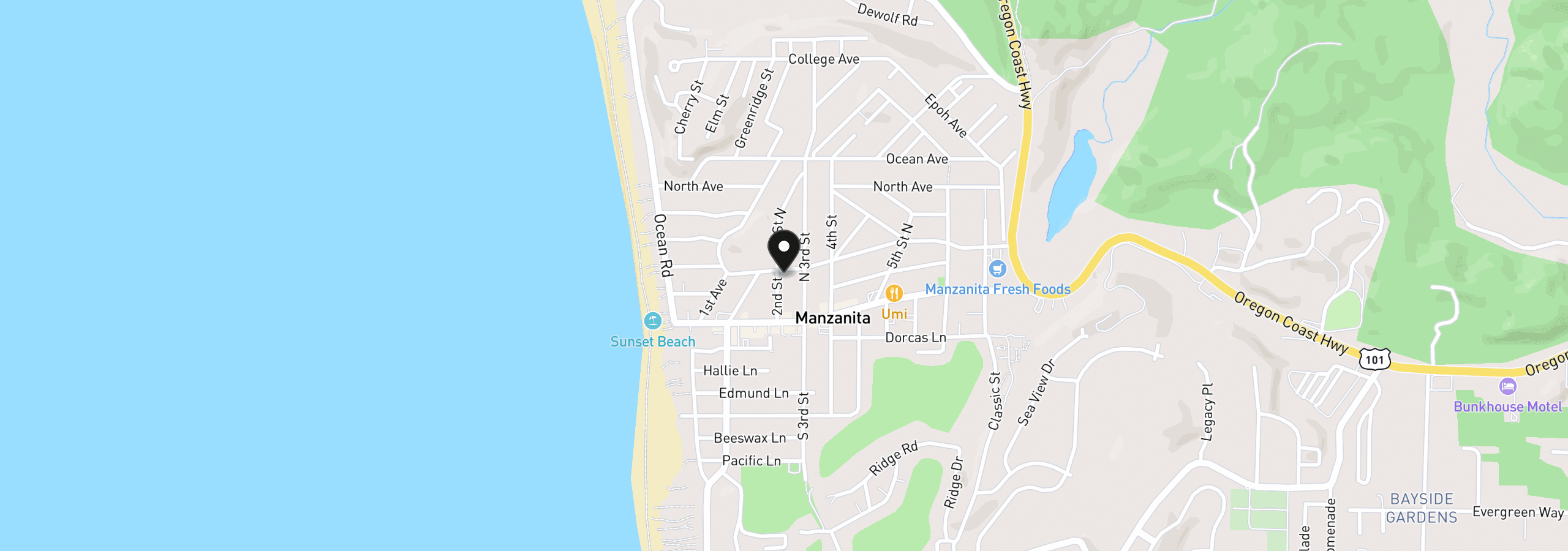 Map showing the location of 240 Manzanita Ave, Manzanita, OR 97130