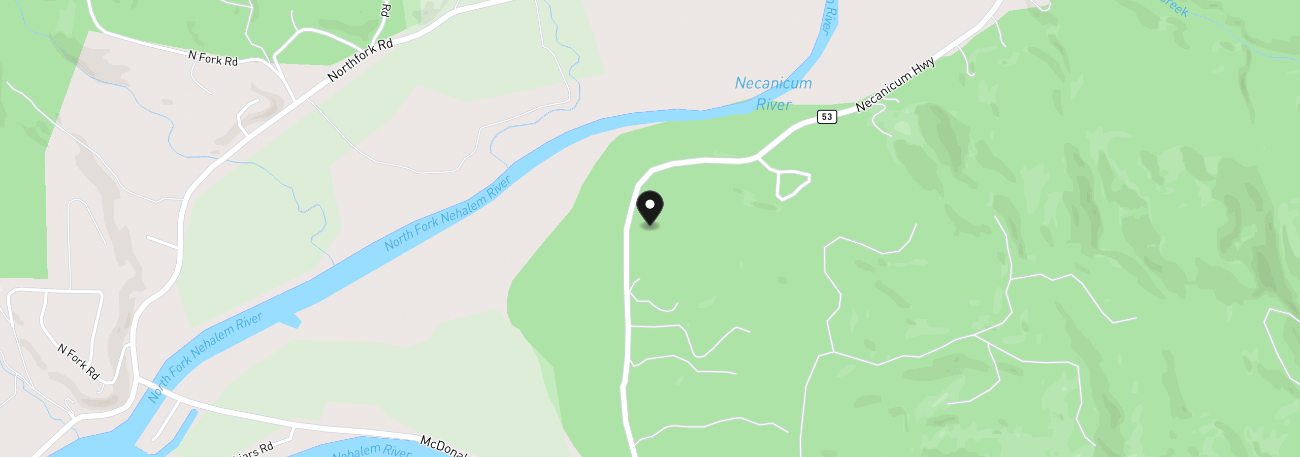 Map showing the location of 38905 Hwy 53, Nehalem, OR 97131