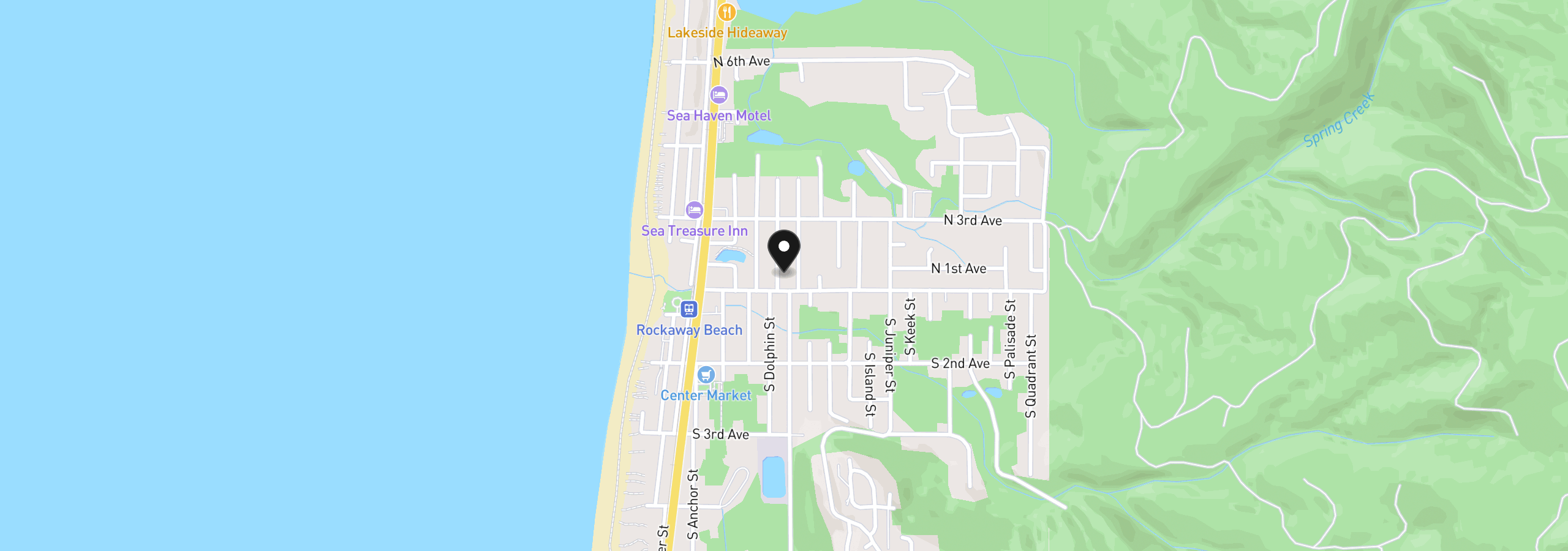 Map showing the location of 130 Dolphin St, Rockaway Beach, OR 97136