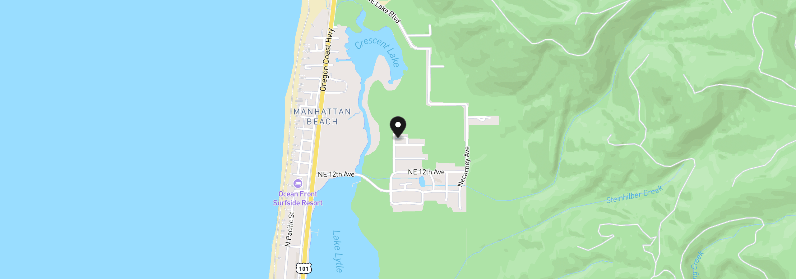 Map showing the location of 1402 Lake Blvd, Rockaway Beach, OR 97136