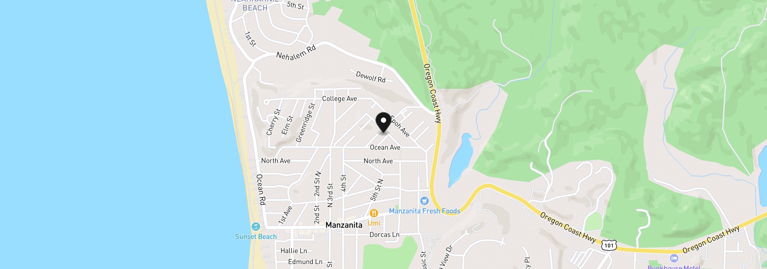 Map showing the location of 895 Poplar St, Manzanita, OR 97130