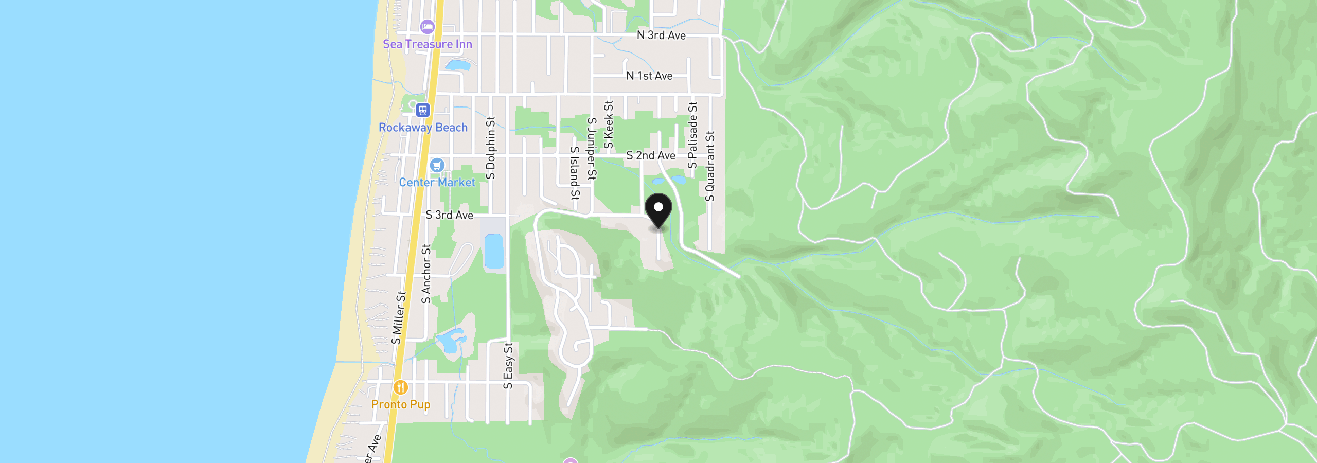 Map showing the location of 215 S Neptune St, Rockaway Beach, OR 97136
