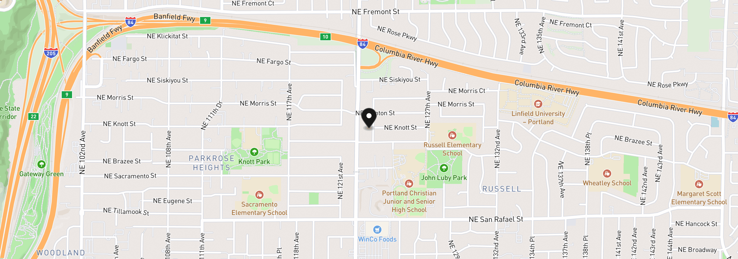 Map showing the location of 2723 NE 123rd Ave, Portland, OR 97230
