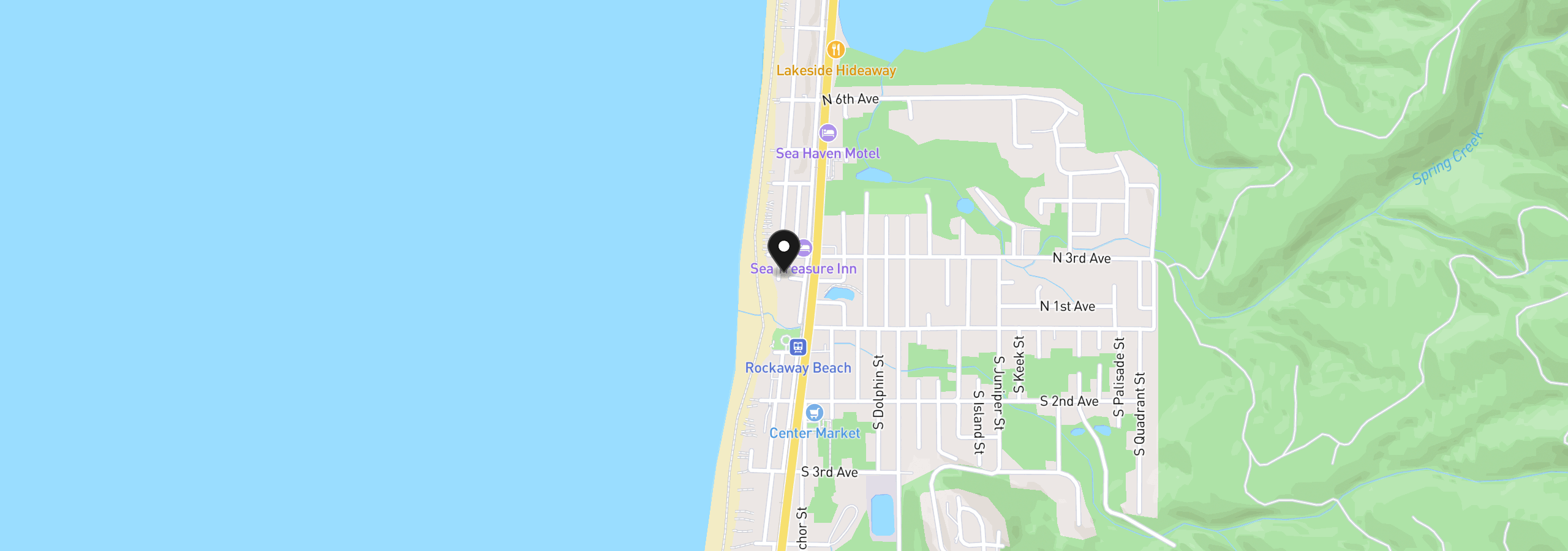 Map showing the location of 168 N Pacific St, Rockaway Beach, OR 97136