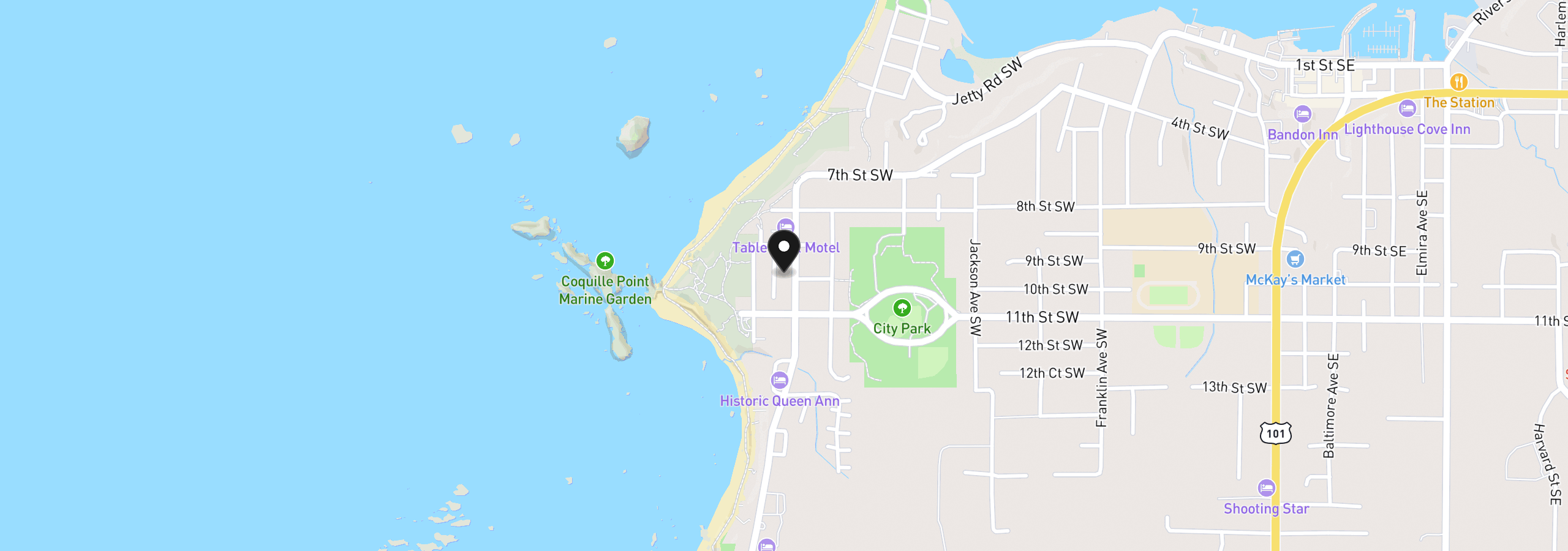 Map showing the location of 0 Beach Loop Dr SW, Bandon, OR 97411