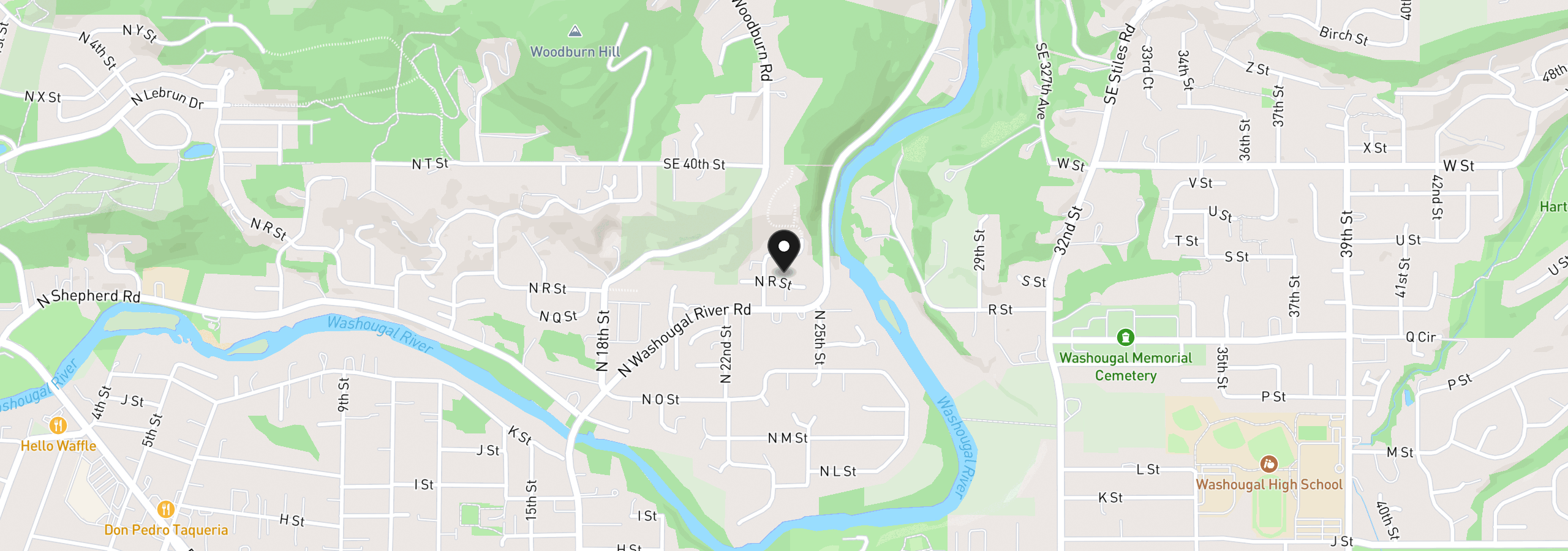 Map showing the location of 2345 N R St, Washougal, Wa 98671