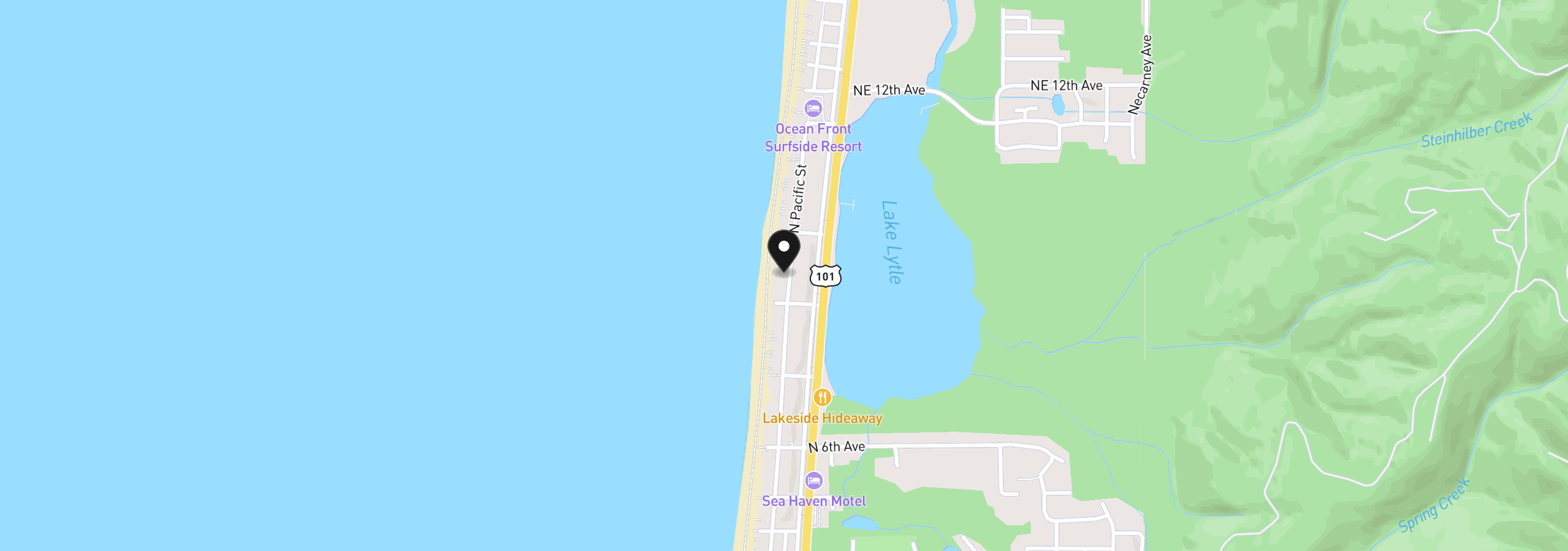 Map showing the location of 835 N Pacific, Rockaway Beach, OR 97136