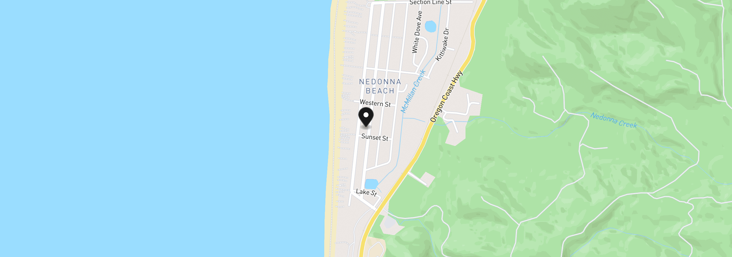 Map showing the location of 26040 Nedonna Ave, Rockaway Beach, OR 97136