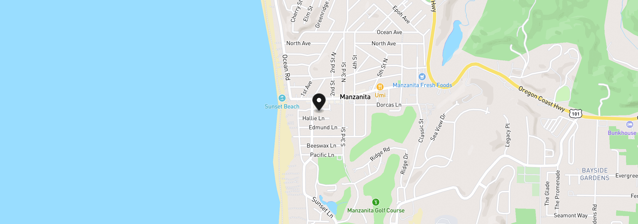 Map showing the location of 142 Merton Ln, Manzanita, OR 97130
