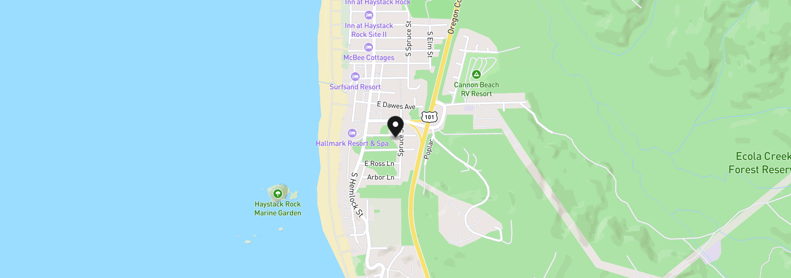 Map showing the location of 187 Elliott Way, Cannon Beach, OR 97110