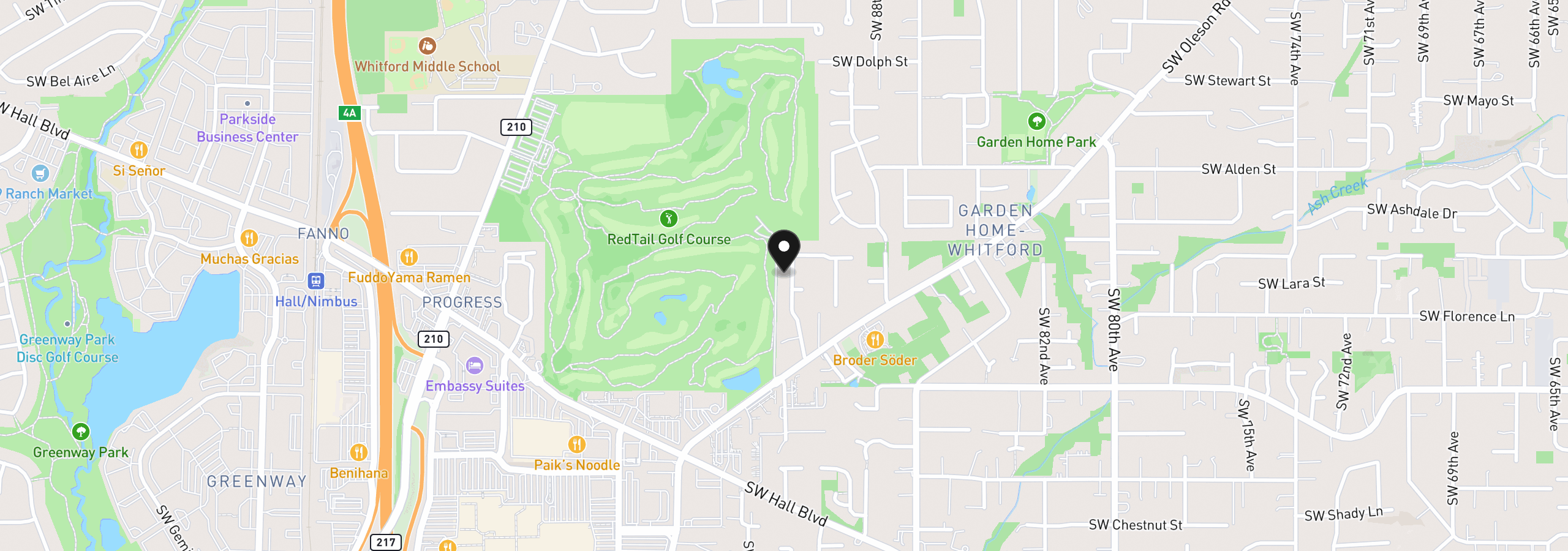 Map showing the location of 8605 SW 90th Ave, Portland, OR 97223