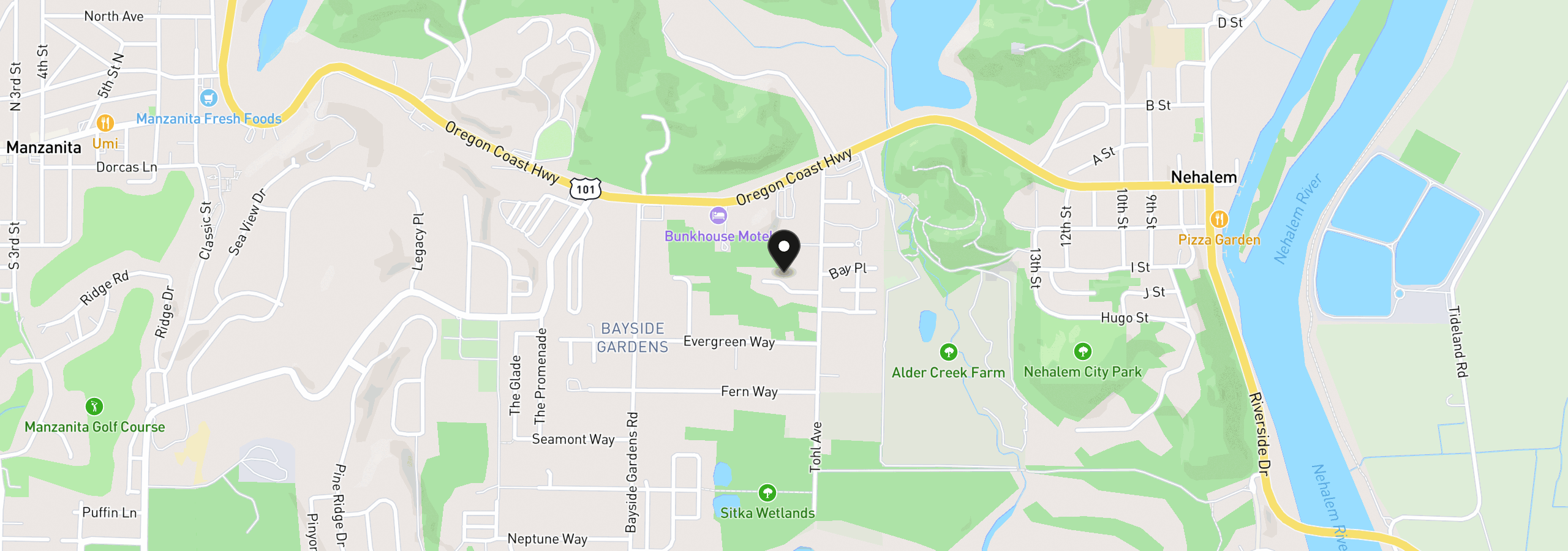 Map showing the location of 11640 Sawgrass Pl, Nehalem, OR 97131