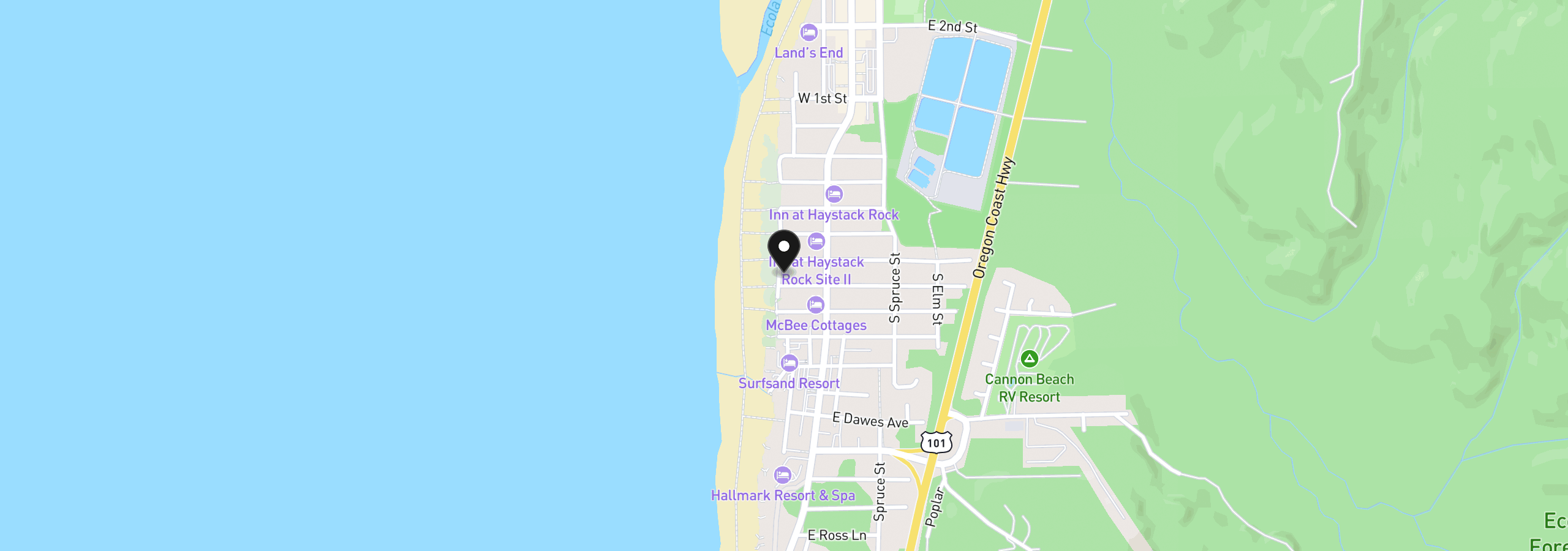 Map showing the location of 777 Ocean Ave, Cannon Beach, OR 97110