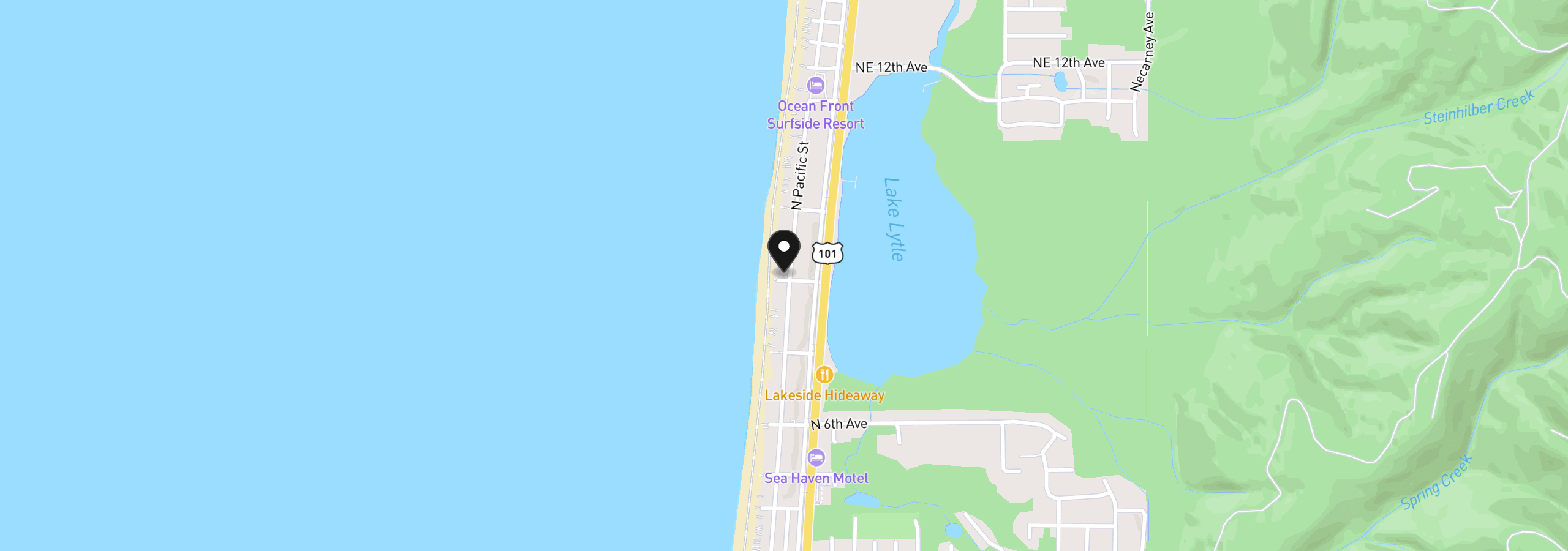 Map showing the location of 801 N Pacific, Rockaway Beach, OR 97136