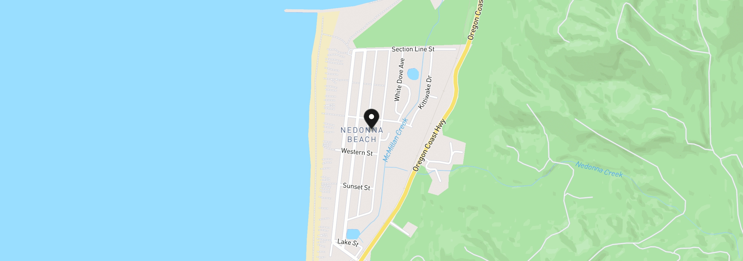 Map showing the location of 26325 Geneva Ave, Rockaway Beach, OR 97136