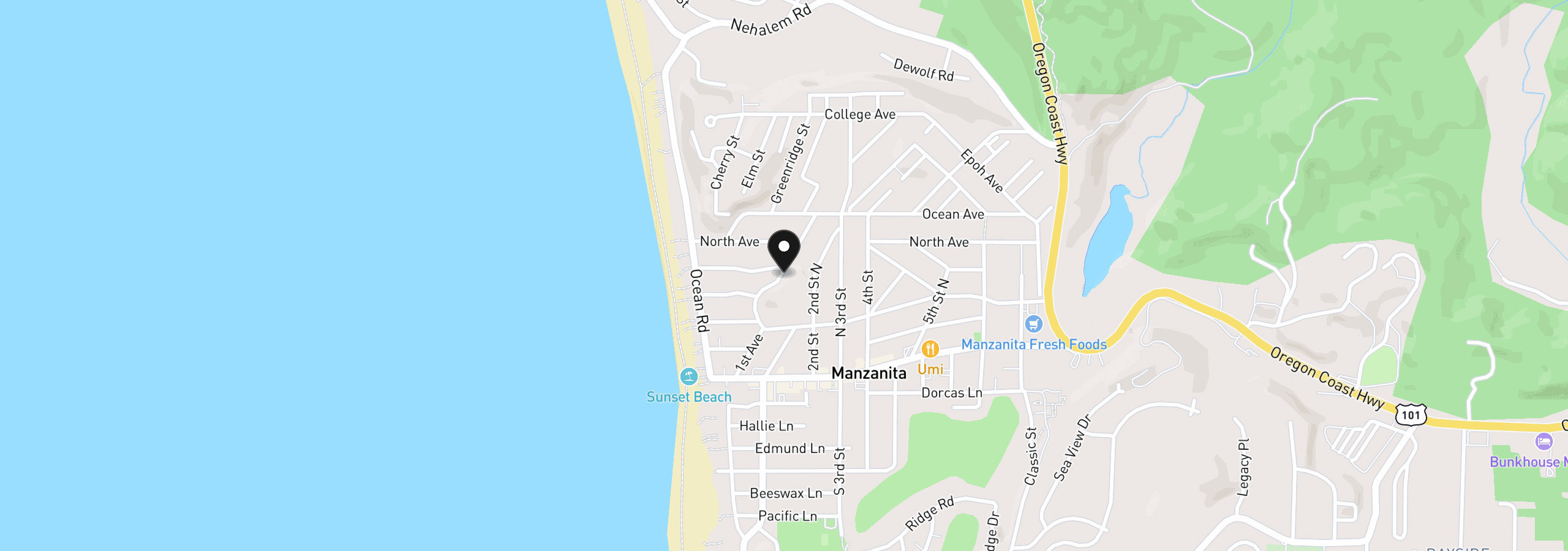 Map showing the location of 418 N 1st St, Manzanita, OR 97130