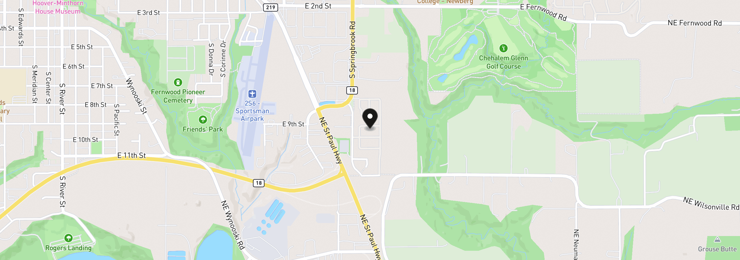 Map showing the location of 1000 S McKern Ct, Newberg, OR 97132