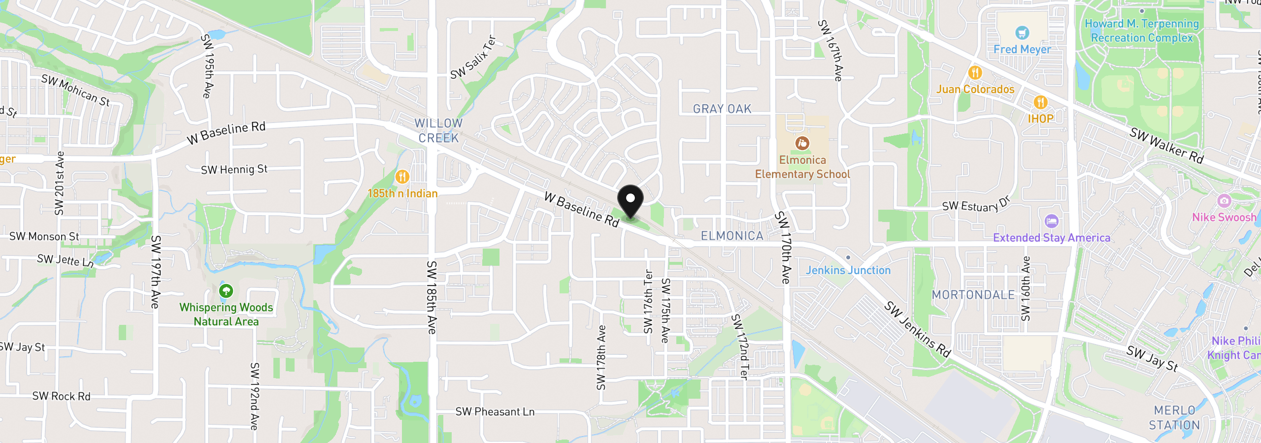 Map showing the location of W Baseline Rd, Beaverton, OR 97003