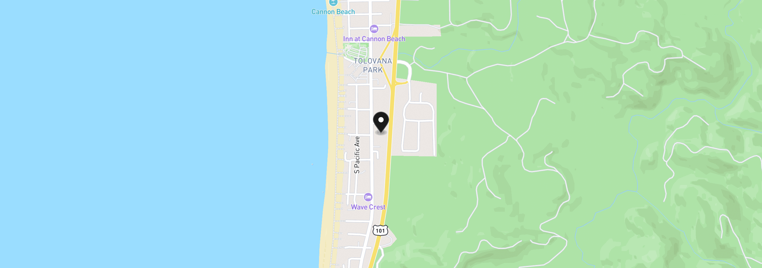 Map showing the location of Lot 5 Tyee, Cannon Beach, OR 97110