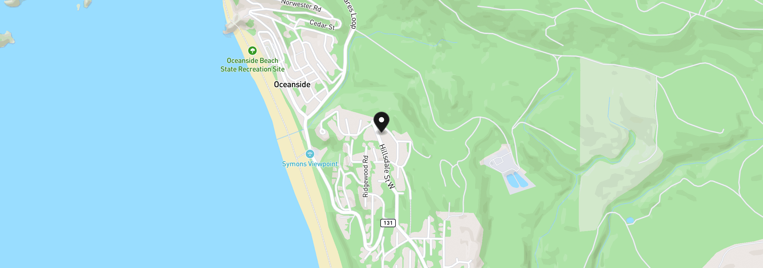 Map showing the location of 1065 Hillsdale St, Oceanside, OR 97134