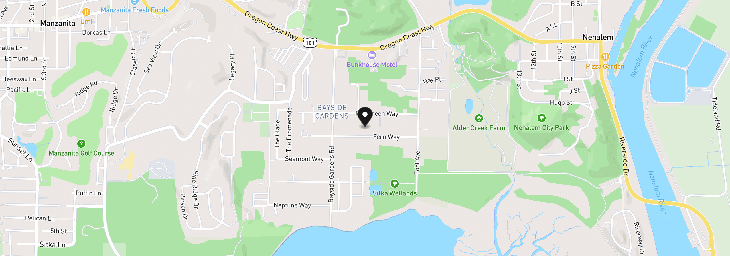 Map showing the location of 11350 Fern Way, Nehalem, OR 97131