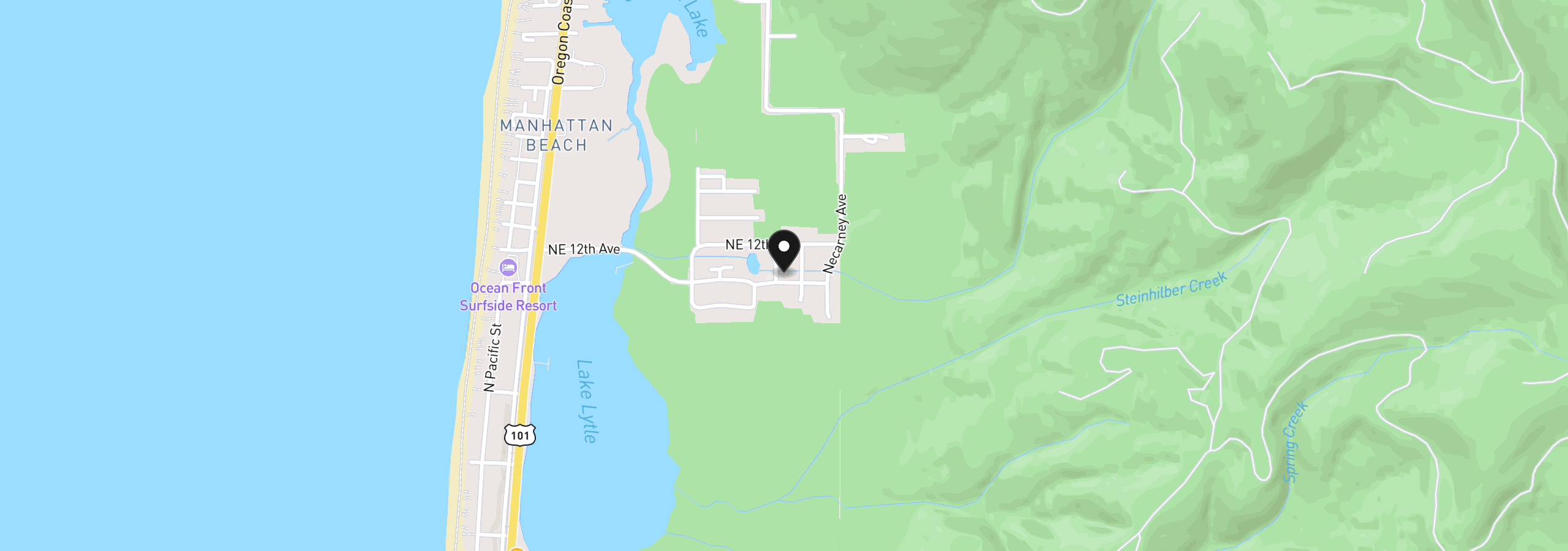 Map showing the location of 1098 Tillamook Ave, Rockaway Beach, OR 97136