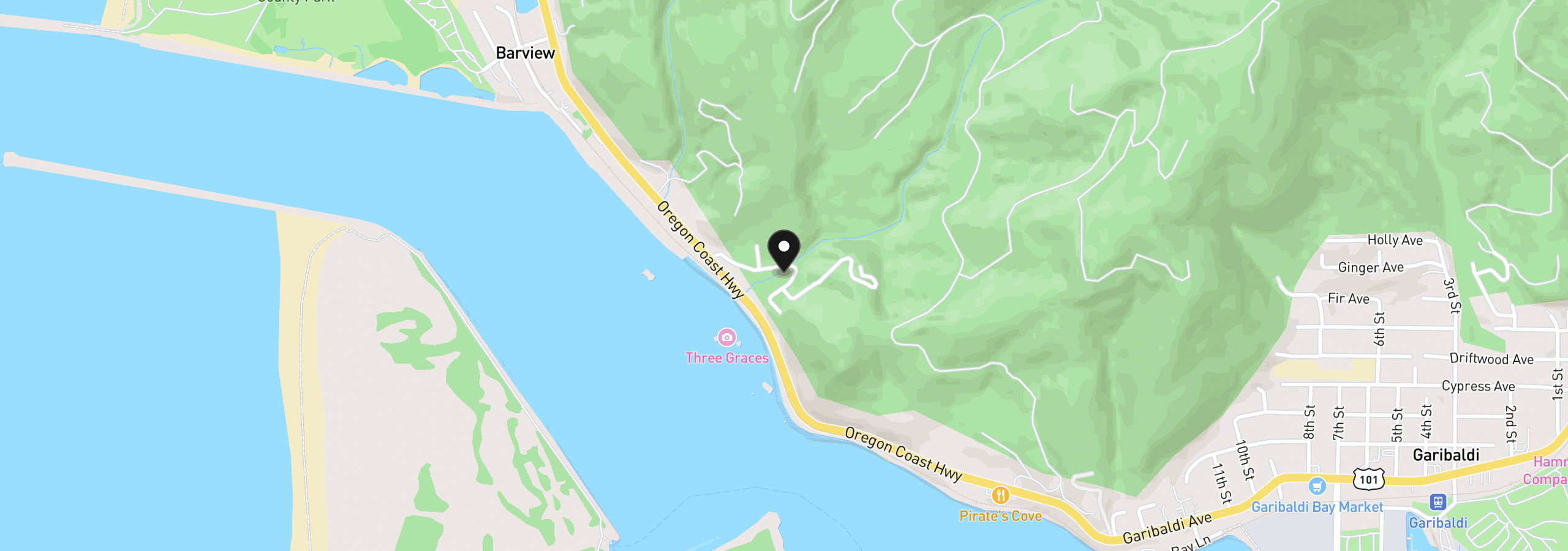 Map showing the location of Harborview Drive, Rockaway Beach, OR 97136