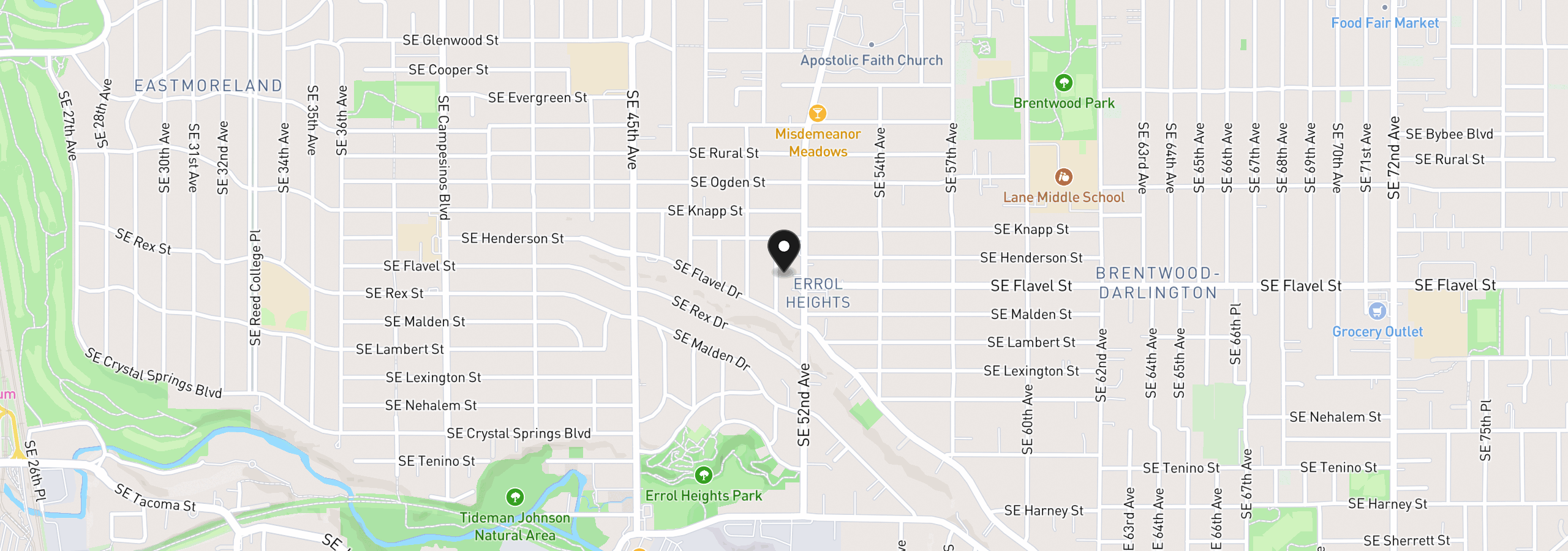 Map showing the location of 7462 SE 51st Ave A, Portland, OR 97206