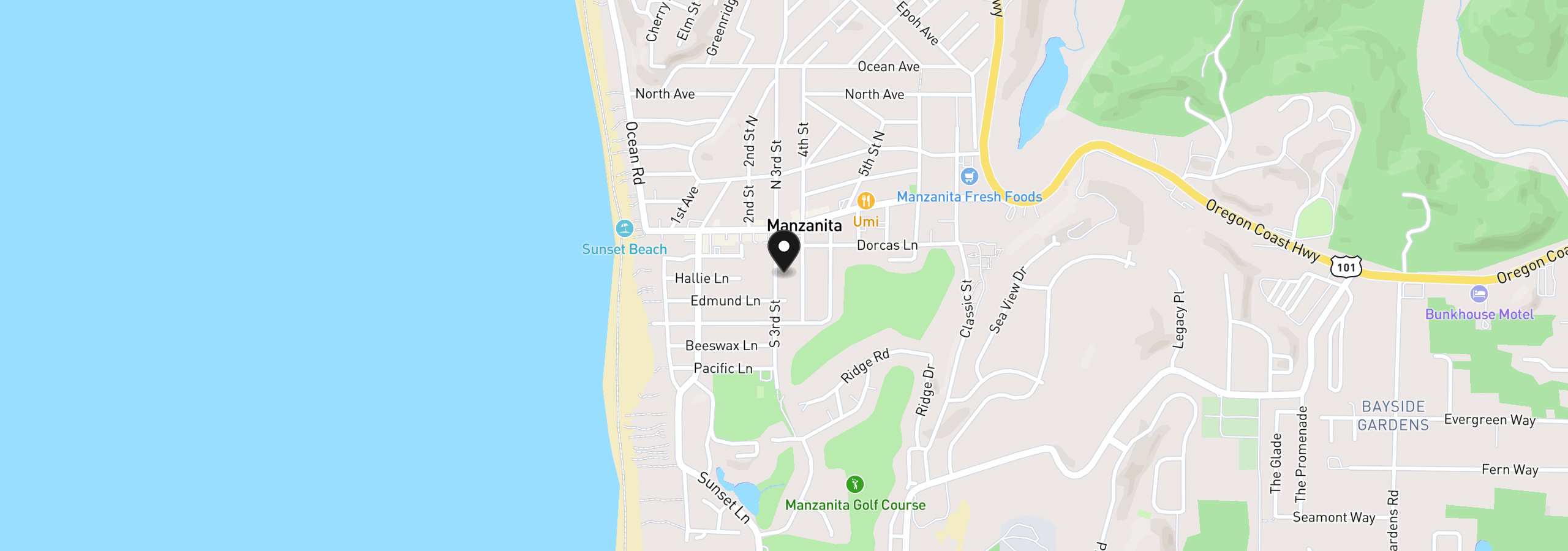 Map showing the location of 316 Third St, Manzanita, OR 97130