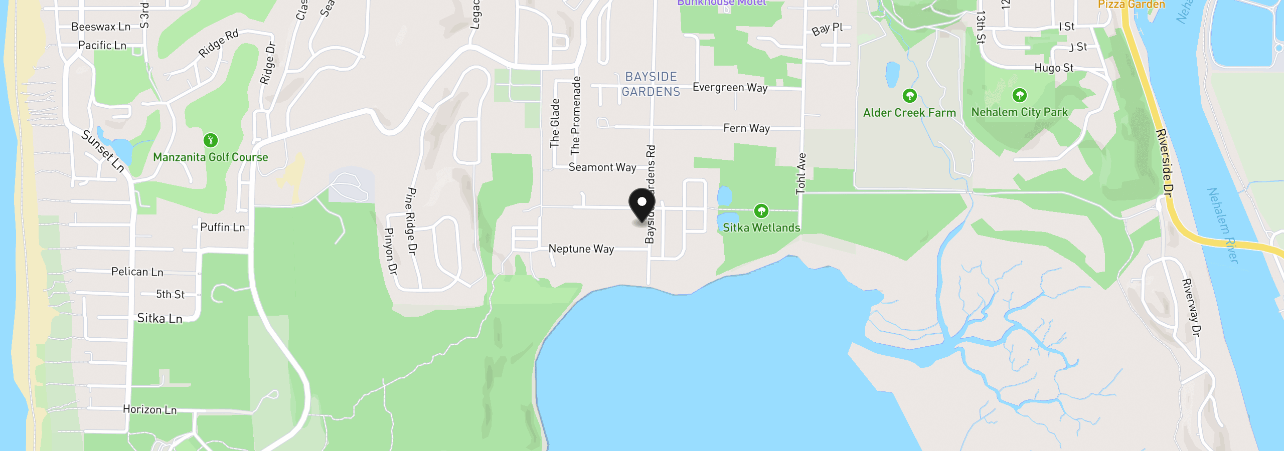 Map showing the location of 34830 Bayside Gardens Rd, Nehalem, OR 97131